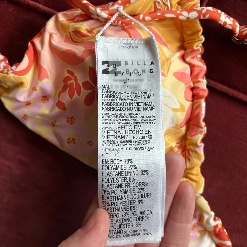 Billabong Reversible Floral Triangle Bikini Top Orange Daisy Retro Print Size S - Picture 4 of 6